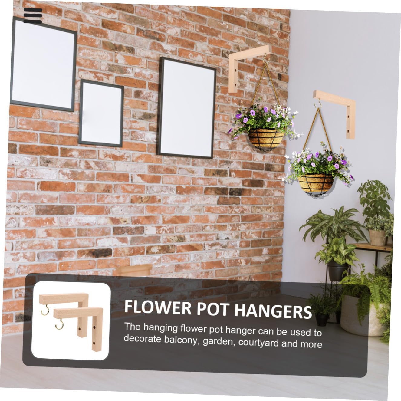 NUOBESTY 2pcs Wooden Wall Hooks for Hanging Plant Brackets Outdoor, Wall Mounted Plant Hangers for Bird Feeders, Wind Chimes, and Hanging Baskets in Garden