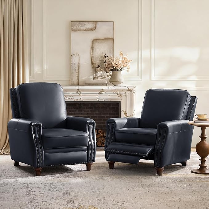HULALA HOME Genuine Leather Manual Recliner Chairs Set of 2