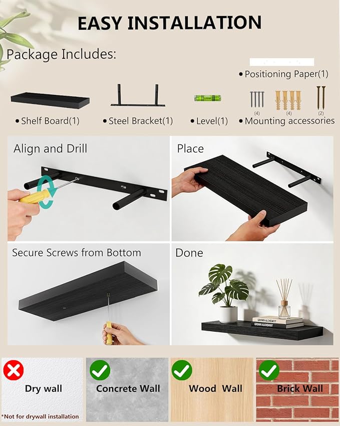 WALI Floating Shelves for Wall, 1 Tier Bathroom Storage Shelf Over Toilet
