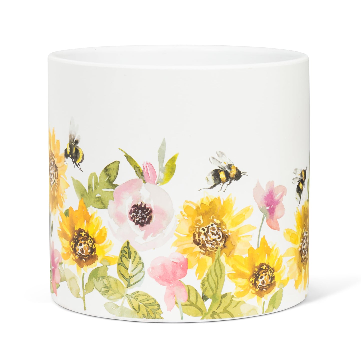 Abbott Collection Sunflowers & Bees Large Planter - Ceramic, Yellow/Green (6.5" D)