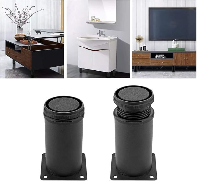Set of 4 Stainless Steel Furniture Legs 4 Inch, Adjustable Round Cabinet Legs