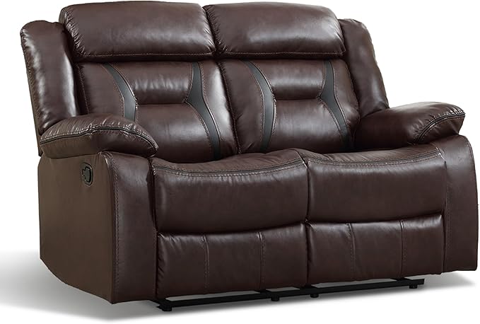 EBELLO Manual Faux Leather Loveseat Recliner, 2 Seat Reclining Sofa Chair