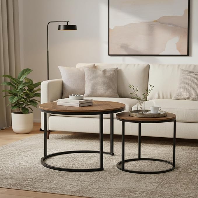 Homy Casa 23.6inch Round Coffee Table Set of 2, Modern Nesting Coffee Tables
