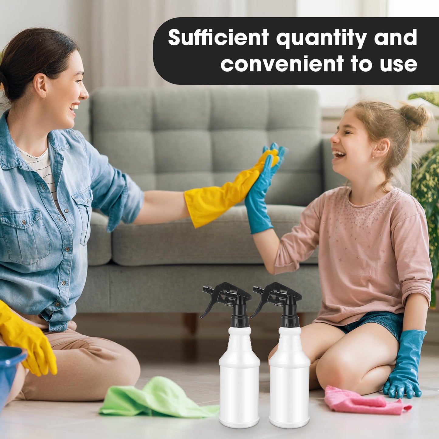 Gerrii 24 Pcs 24oz Plastic Spray Bottle Bulk, Empty Refillable Squirt Bottles for Cleaning Solution, Leak Proof Water Spray Bottle with Adjustable Nozzle and Sticker Commercial Supplies (Black)
