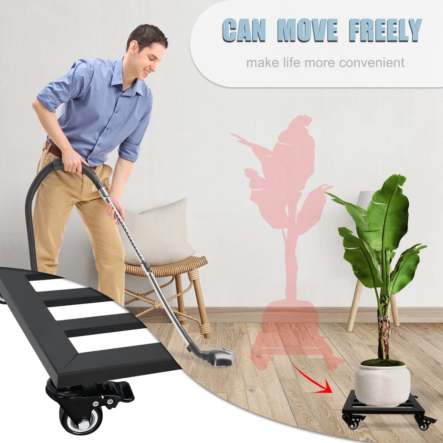 SPEETH Plant Caddy with Wheels, 2 Pack 12 Inch Plant Stand with Wheels Metal Square Planter Dolly with Lockable Caster Heavy Duty Dolly Base for Indoor Outdoor, Black