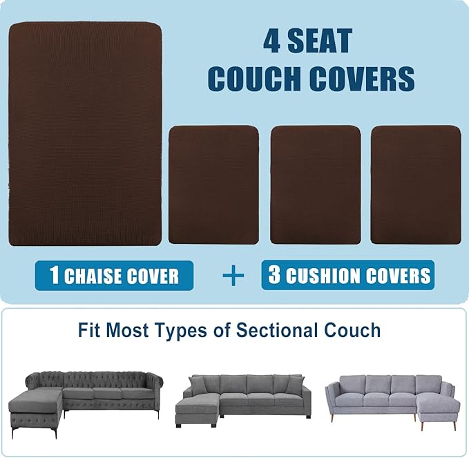 Water Repellent L Shaped Couch Covers, Sofa Seat Cushion Slipcovers, Stretch