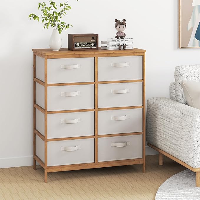 Giantex 8 Drawers Dresser for Bedroom, Bamboo Fabric Storage Tower