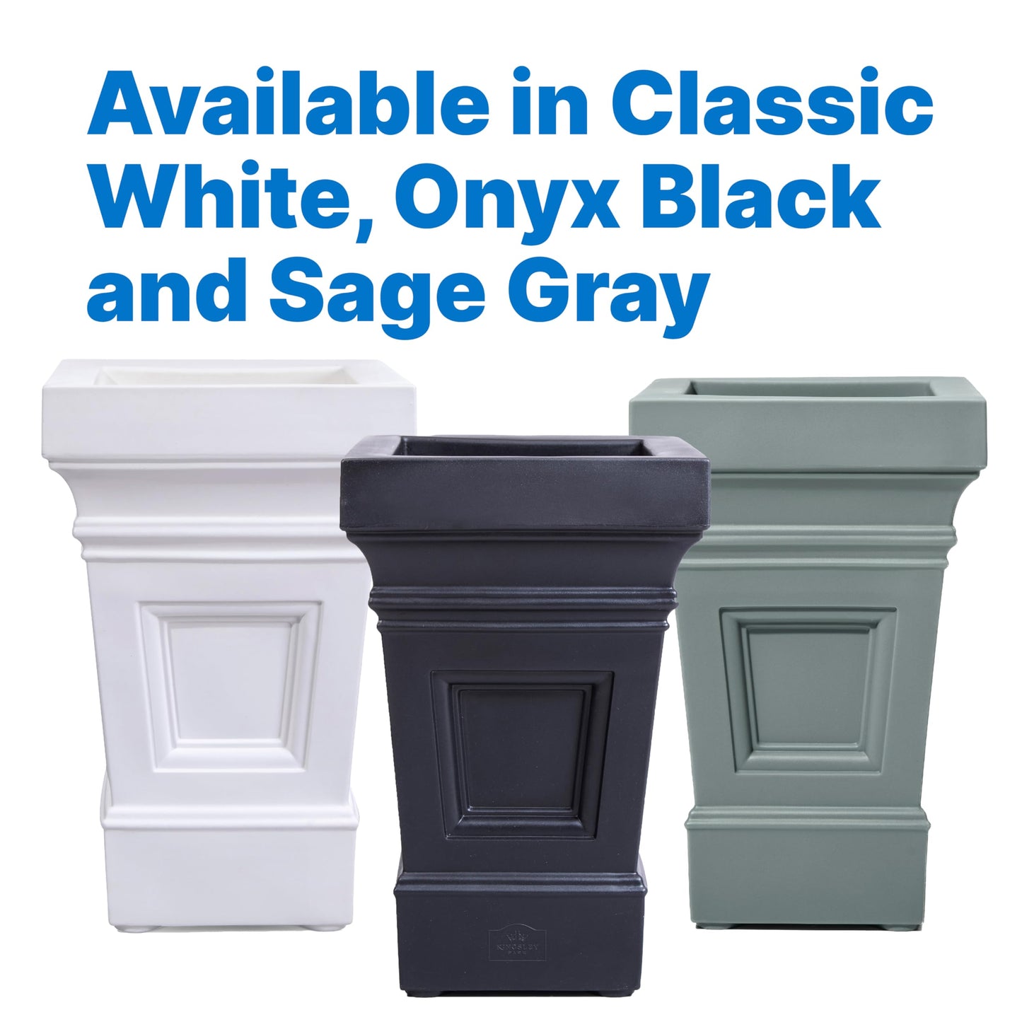 Step2 Atherton Square Planter, Large Planters for Outdoor Plants, Gardening and Flower Pot for Patio or Porch, Efficient Drainage, Durable Plastic, White, 2-Pack