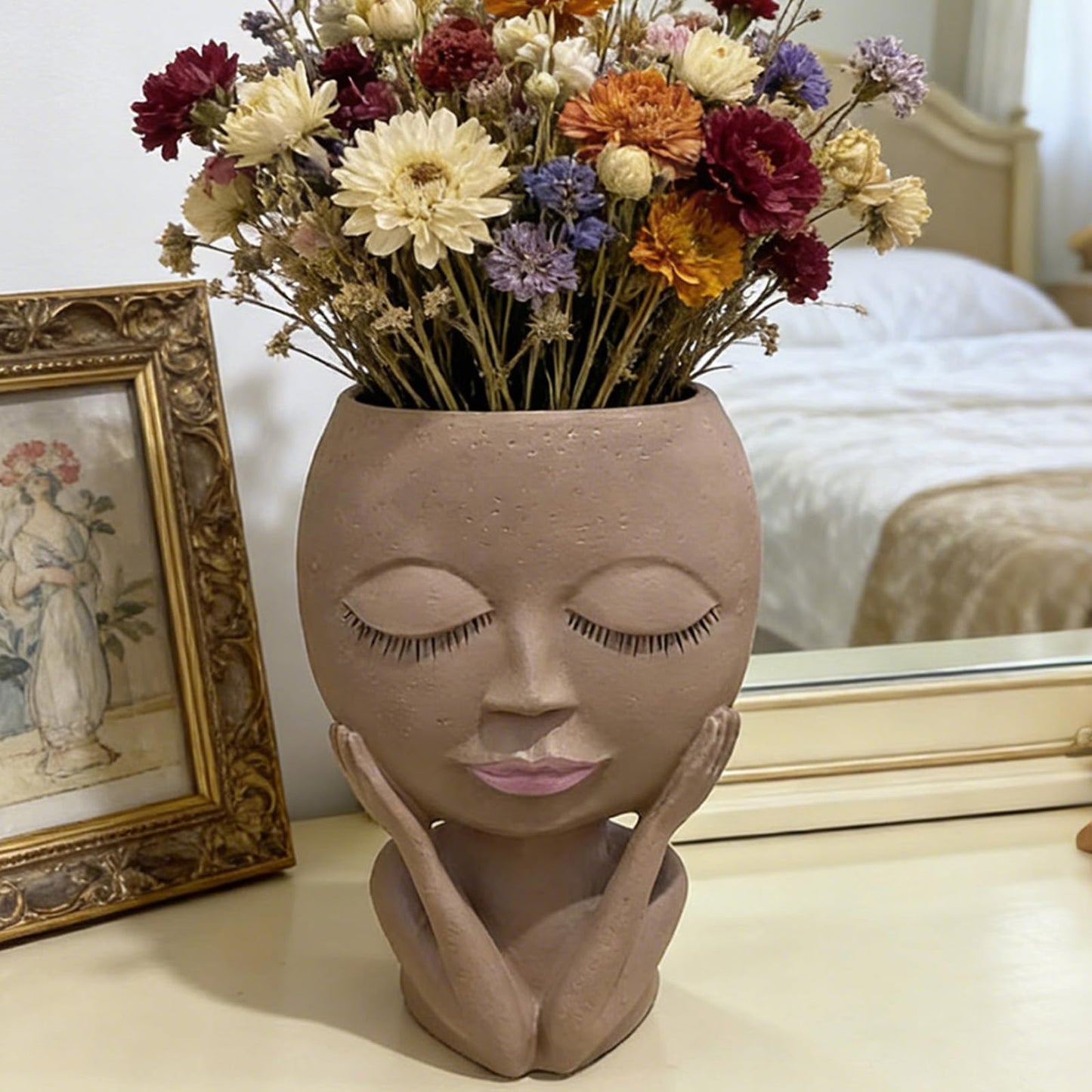 Cute Plant Pots -Face Planters Pots Head Flower Pot,Succulent & Cactus Christmas Planters with Drainage Hole,Creative Home Gardening Decor Plant Gifts for Plant Lovers,Women,Mom,Teacher (Brown)