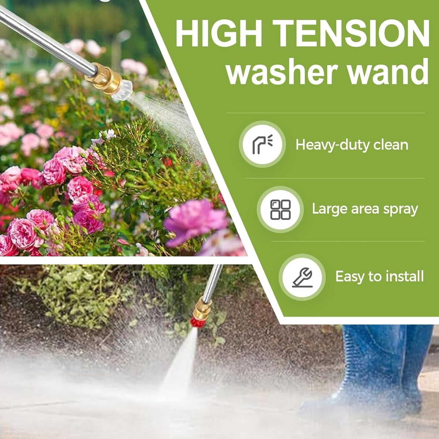 Jet Nozzle Power Washer for Garden Hose, Upgraded High Pressure Washer Wand with 3 Color-Coded Nozzles, Hydro Jet Power Washer for Car Washing, Window, Patio & Outdoor Cleaning (Grey)