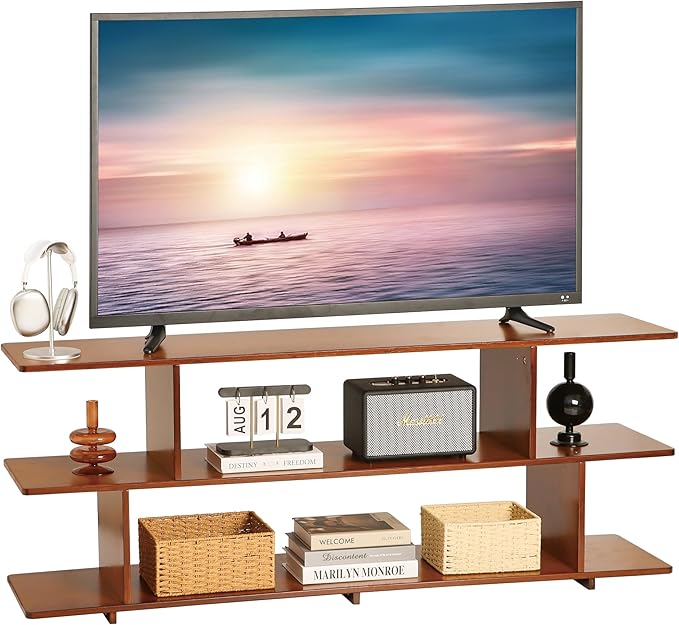 Bamboo TV Stand for TVs up to 65", 3 Tier Accent Entertainment Center