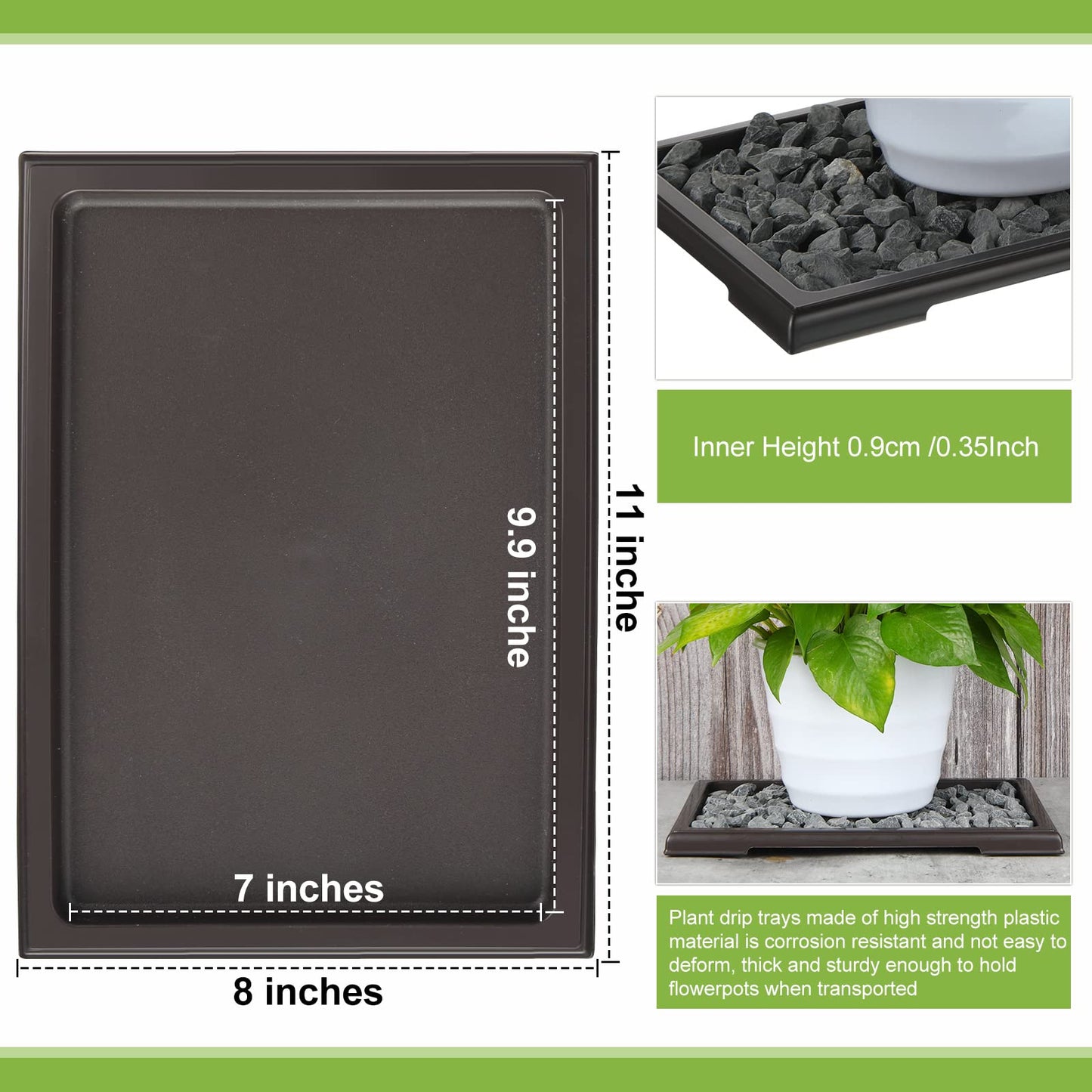 Pinkunn 2 Pcs Bonsai Humidity Tray Rectangular Drip Tray Plastic Plant Water Catcher Plant Saucers for Indoors and Outdoors Cactus,Succulents,Bonsai Tree,Stone Not Included (11 x 8 Inch)