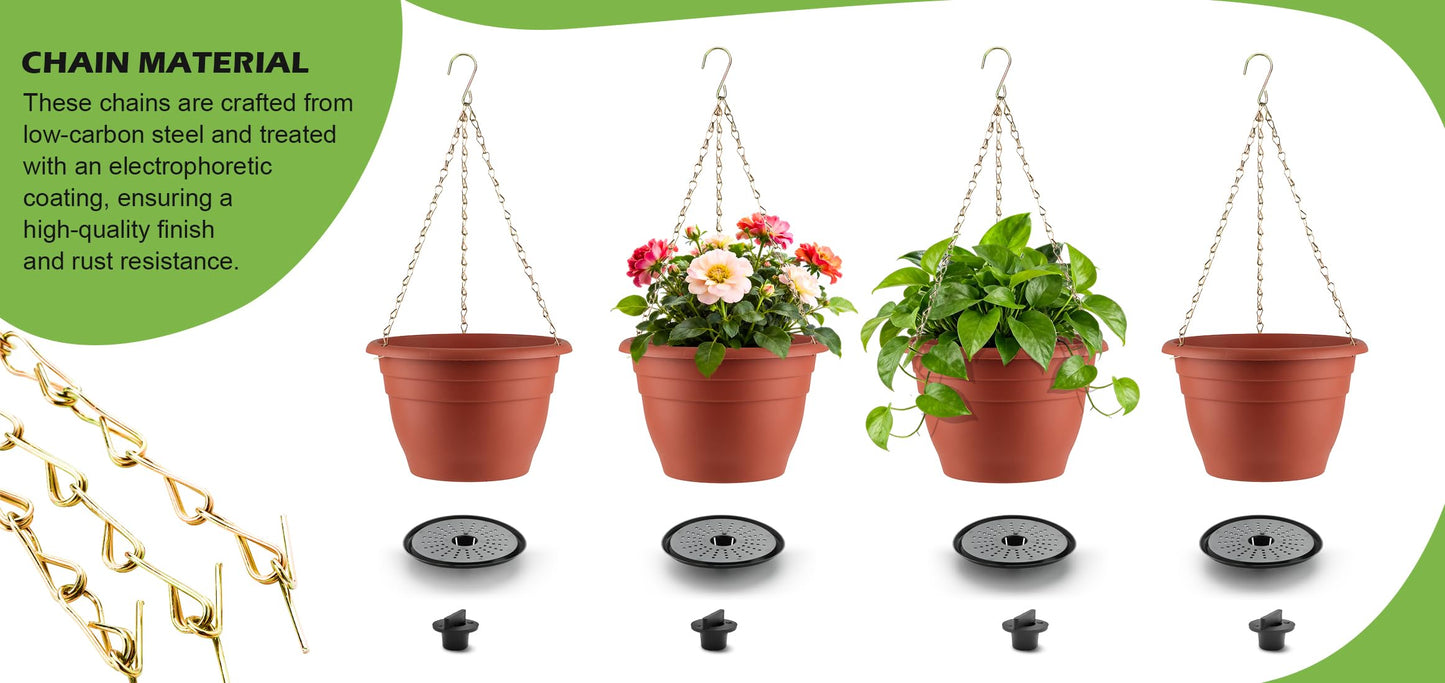 RooTrimmer Hanging Planters 11 Inch, 3 Pcs Flower Pots with Drainage Hole, Self Watering Hanging Basket for Indoor Outdoor Plants, Decor, Pottery Red