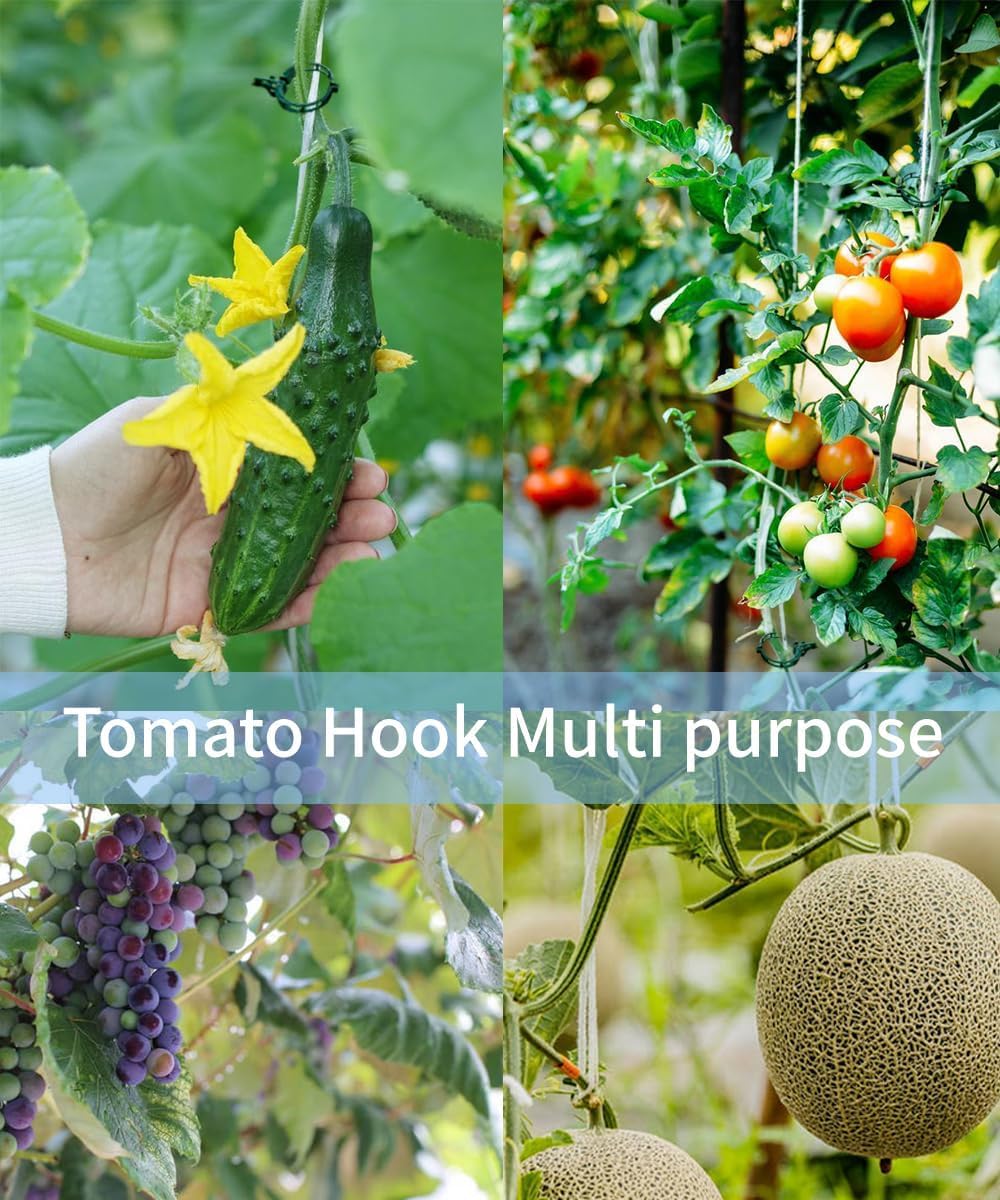 LEMGUBKP 70Pcs Tomato Hooks with String,Plant Support Clips, with 33 Feet Garden Twine - Heavy Duty Plant Trellis for Tomatoes, Cucumbers, Peppers, Vines ,Reusable Weather-Resistant Climbing Hooks