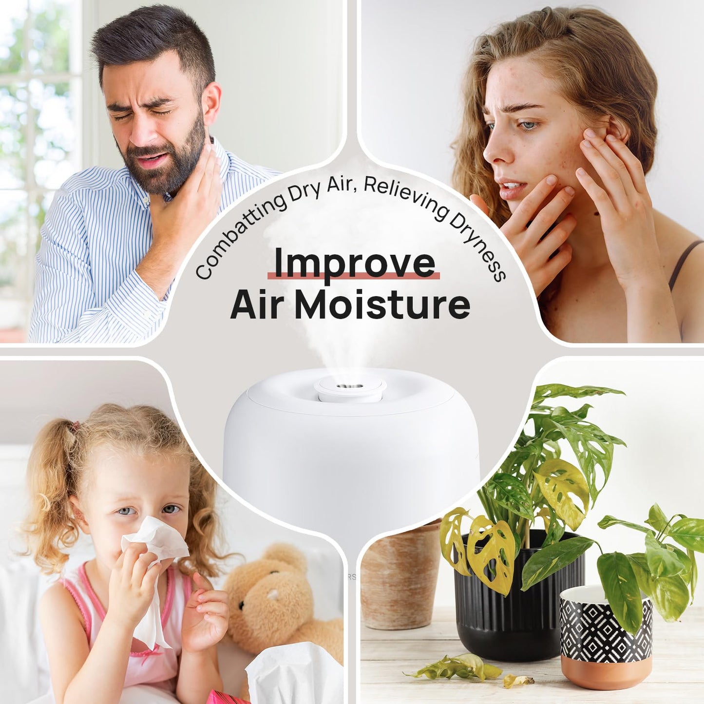 2L Cool Mist Humidifier for Bedroom with 360° Adjustable Nozzle, High and Low Mist Levels, Ultra-Low Noise, Light-Off, No BPA, Auto Shut Off, Ideal Baby Humidifier with Easy Top Filling