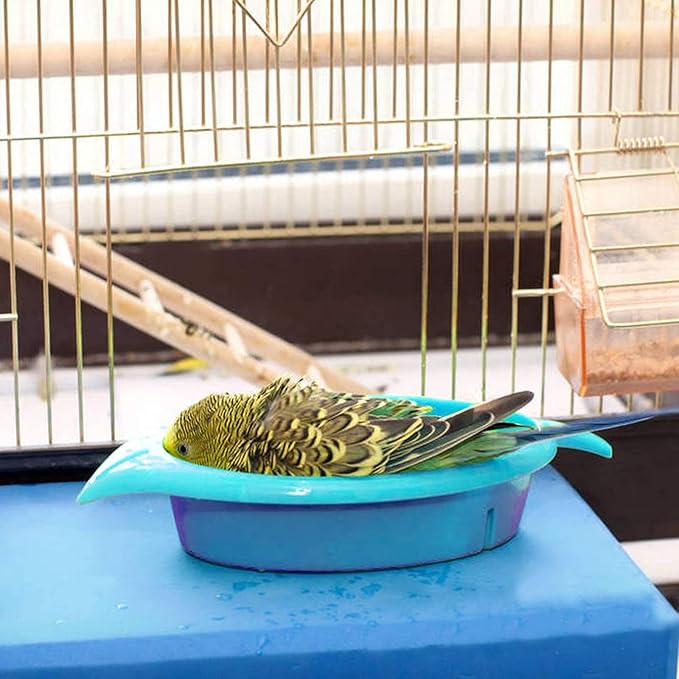 Mygeromon Bird Bath for Cage-Small Tub Bowl for Hang Inside Cage Birdbath Shower for Parrot/Parakeets/Cockatiels/Canary/Budgerigar (Blue)