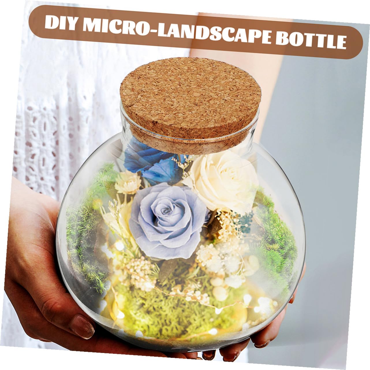 VICASKY Micro Landscape Terrarium Holder Decorative Cork Glass Bottle for Plants DIY Landscaping Round Sealed Container for Home Decor Party Accent