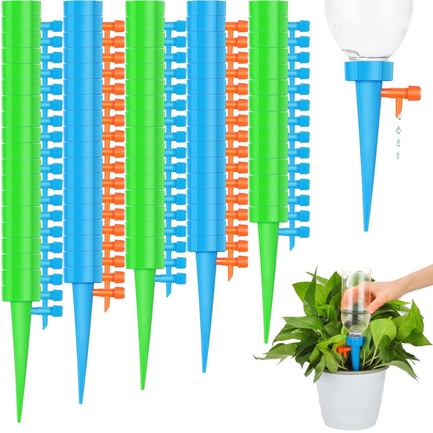 100 Pcs Self Watering Spikes Adjustable Plant Watering Spikes Automatic Plant Waterer Auto Drippers Irrigation Devices with Slow Release Control Valve Switch for Indoor Outdoor Garden Houseplant