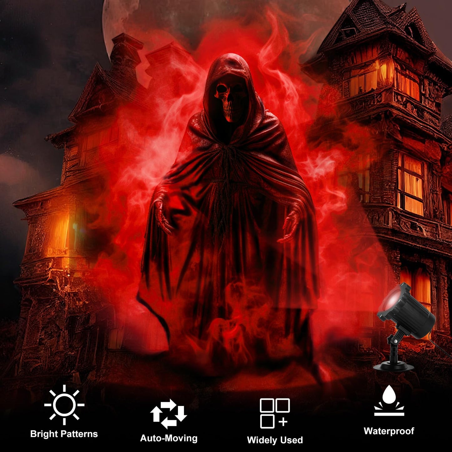 Treela Halloween Projector Lights Outdoor Indoor Dynamic Ghost Skull Lights Decoration Outside LED Landscape Lamp for Holiday Garden Supplies(Red,Ghost)
