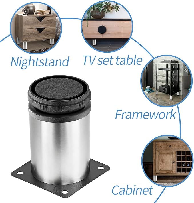 3 Inch Metal Furniture Legs Stainless Steel Adjustable Legs Silver Table Legs