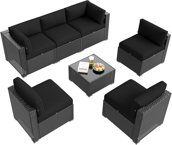Aoxun Patio Furniture Set, 7 Piece Outdoor Sectional Sofas