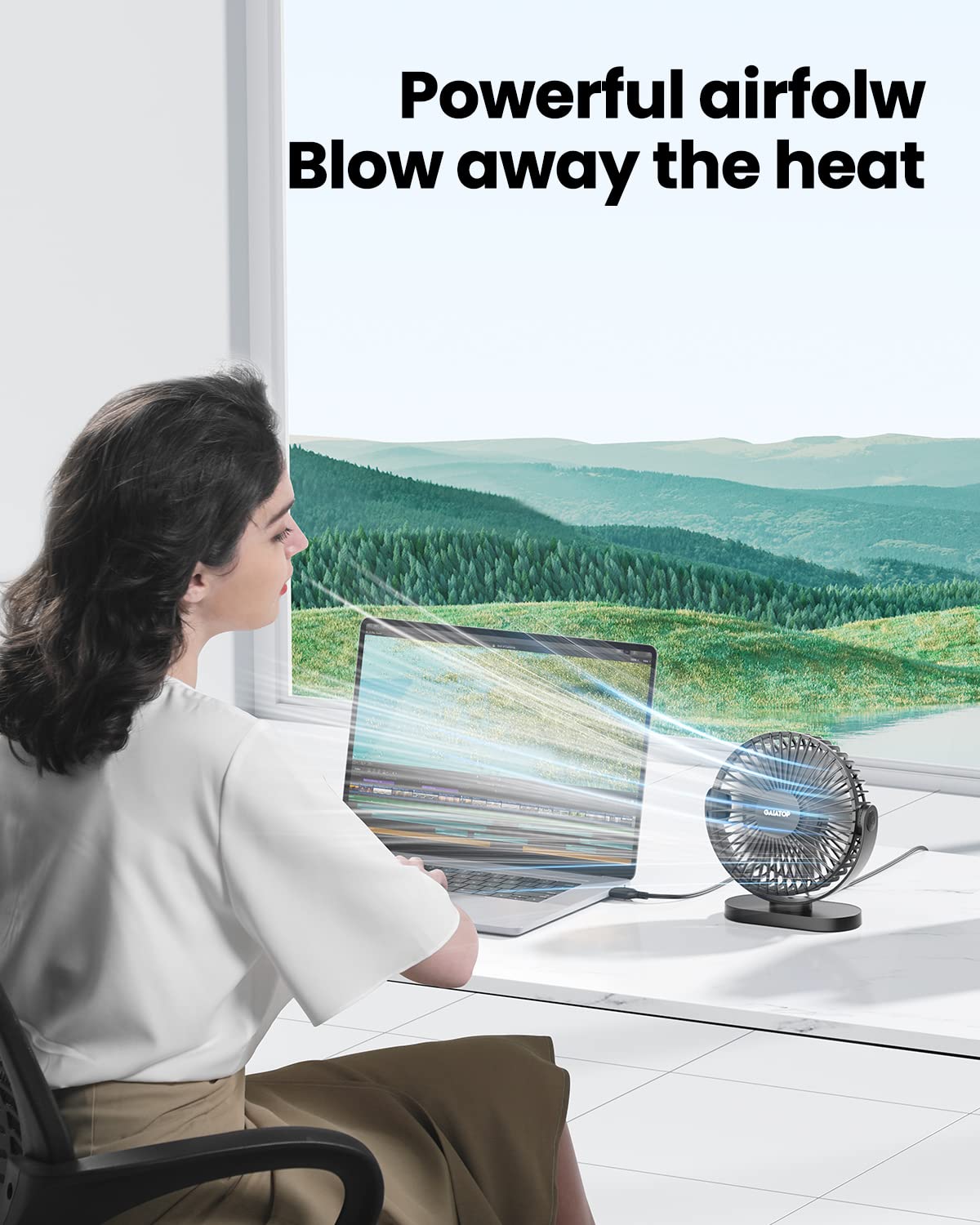 Gaiatop USB Desk Fan, 5.5 Inch Small Quiet Powerful 3 Speeds 90° Rotate, Personal Mini Portable Desktop Table Fans, Cooling for Home Office Car Travel Indoor Outdoor Pink