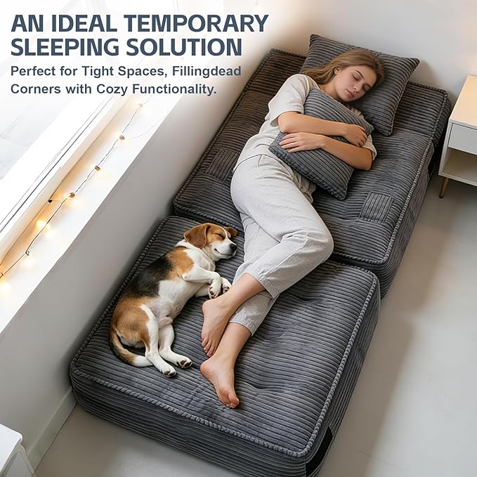 Folding Sofa Bed Chair with Armrests, Convertible Futon Couch Sleeper Chair