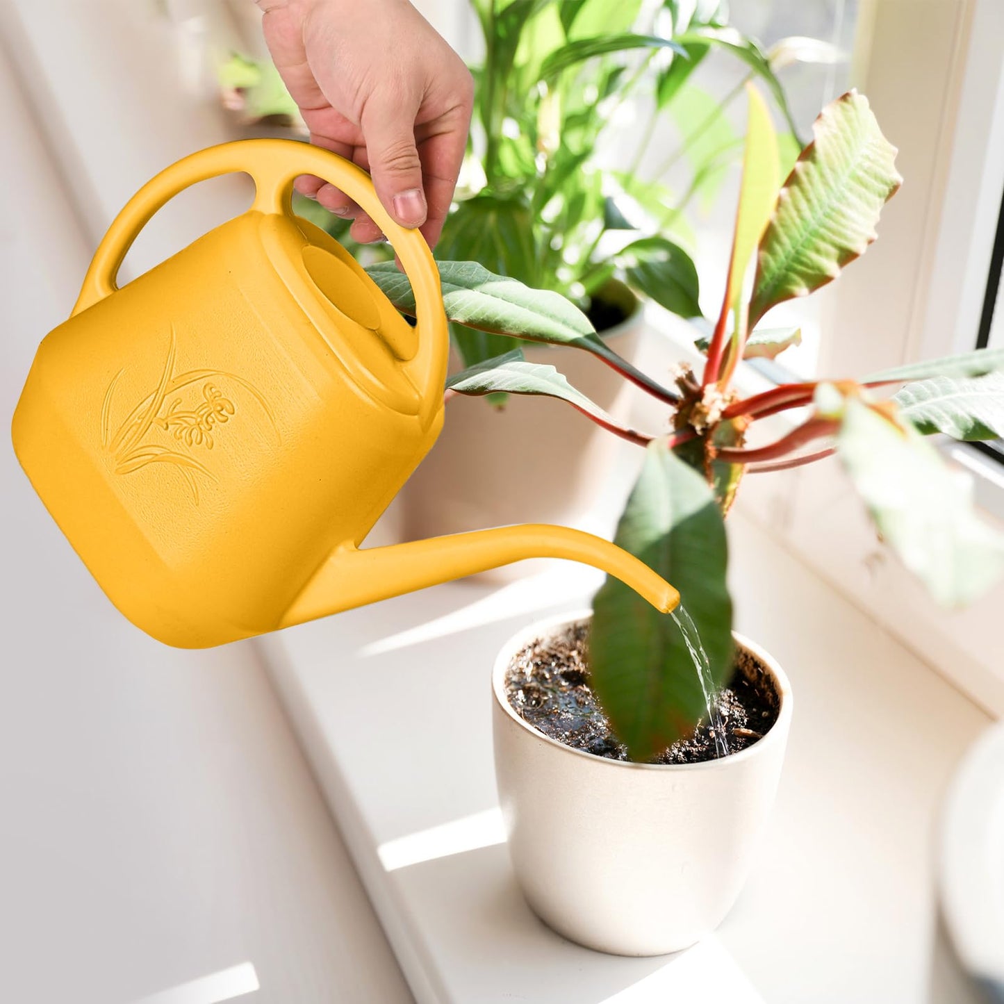 ZXJ Plant Watering Can - for Indoor and Outdoor Home Garden Plants - with Long Spout - Orange - 1/2 Gallon