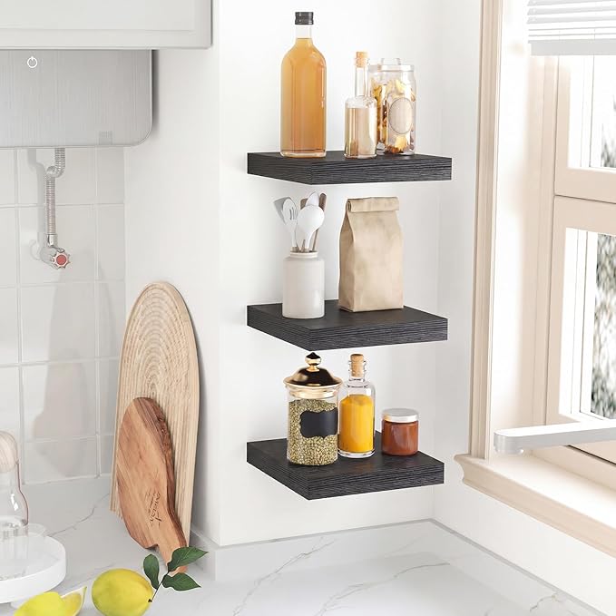 Fixwal Floating Shelves for Wall, 8 Inch Small Black Shelves Wall Mounted Shelf