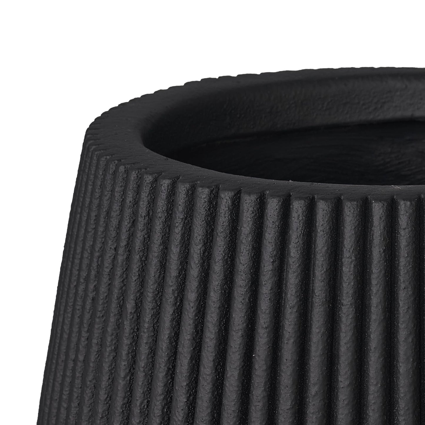TerraDeco 16 Inch Handmade Concrete Outdoor Planter - Classic Striped Design | Fiberglass & Composite Material | Durable for Commercial & Home Decor (Black, Pear-Shaped)