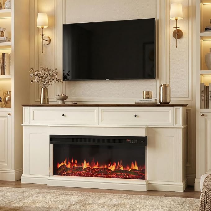 63" Farmhouse TV Stand with Fireplace