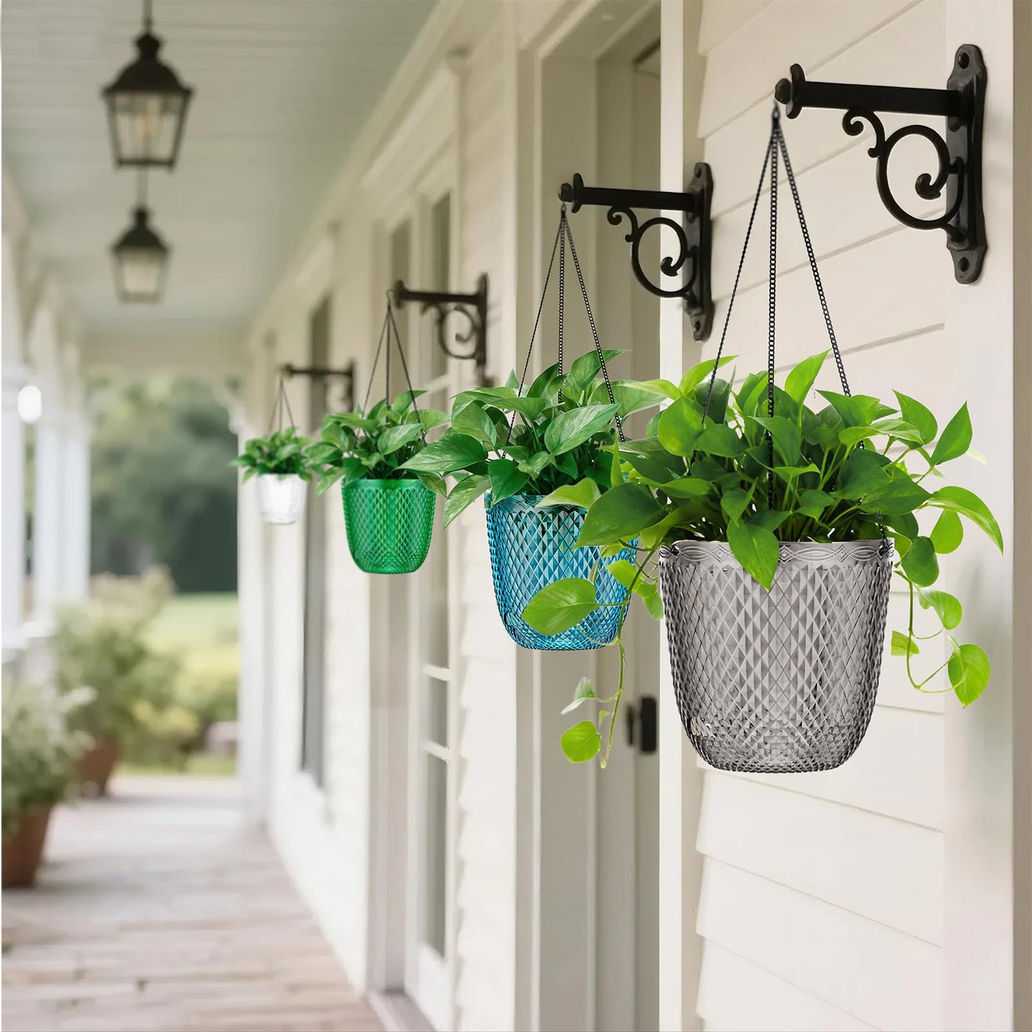 QCQHDU Hanging Planters for Indoor Plants, 2-Pack 5.7 Inch Self Watering Hanging Pots, Plastic Plant Hanger with Drainage Holes and 3 Hooks Chains for Garden Home (Gray)