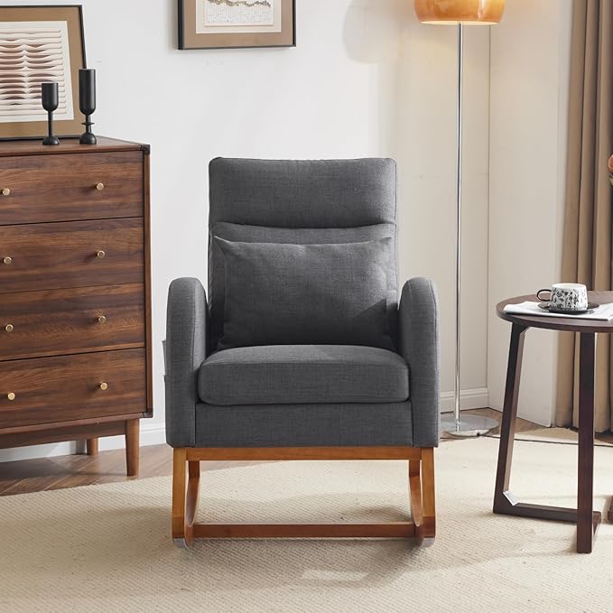 VINGLI Grey Linen Nursery Rocking Chair