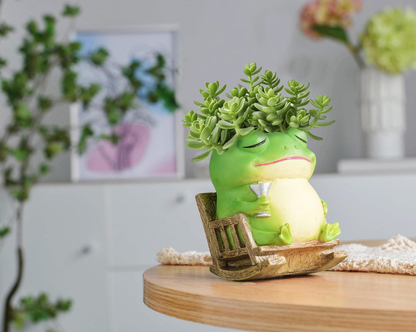 Saysmile Unique Frog Plant Pots Indoor, Cute Small Succulent Pots with Drainage Hole, Rocking Chair Planters for Outdoor Indoor Plants, Resin Flower Pot for String of Pearls, Gift Ideas for Mother