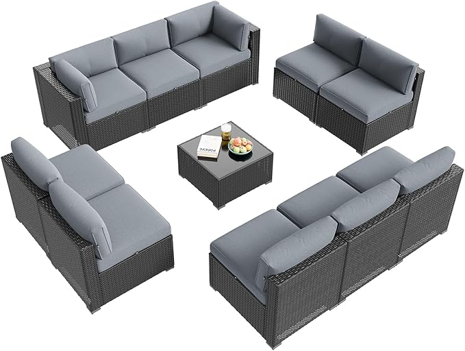 Aoxun Patio Furniture Set, 11 Piece Outdoor Sectional Sofas