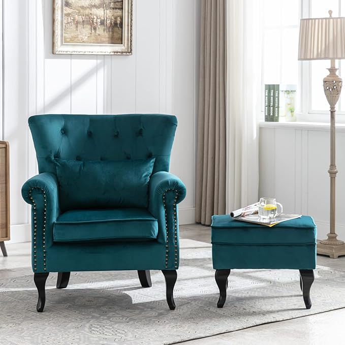 Mid Century Modern Accent Chair Upholstered Armchair Comfy Velvet Tufted