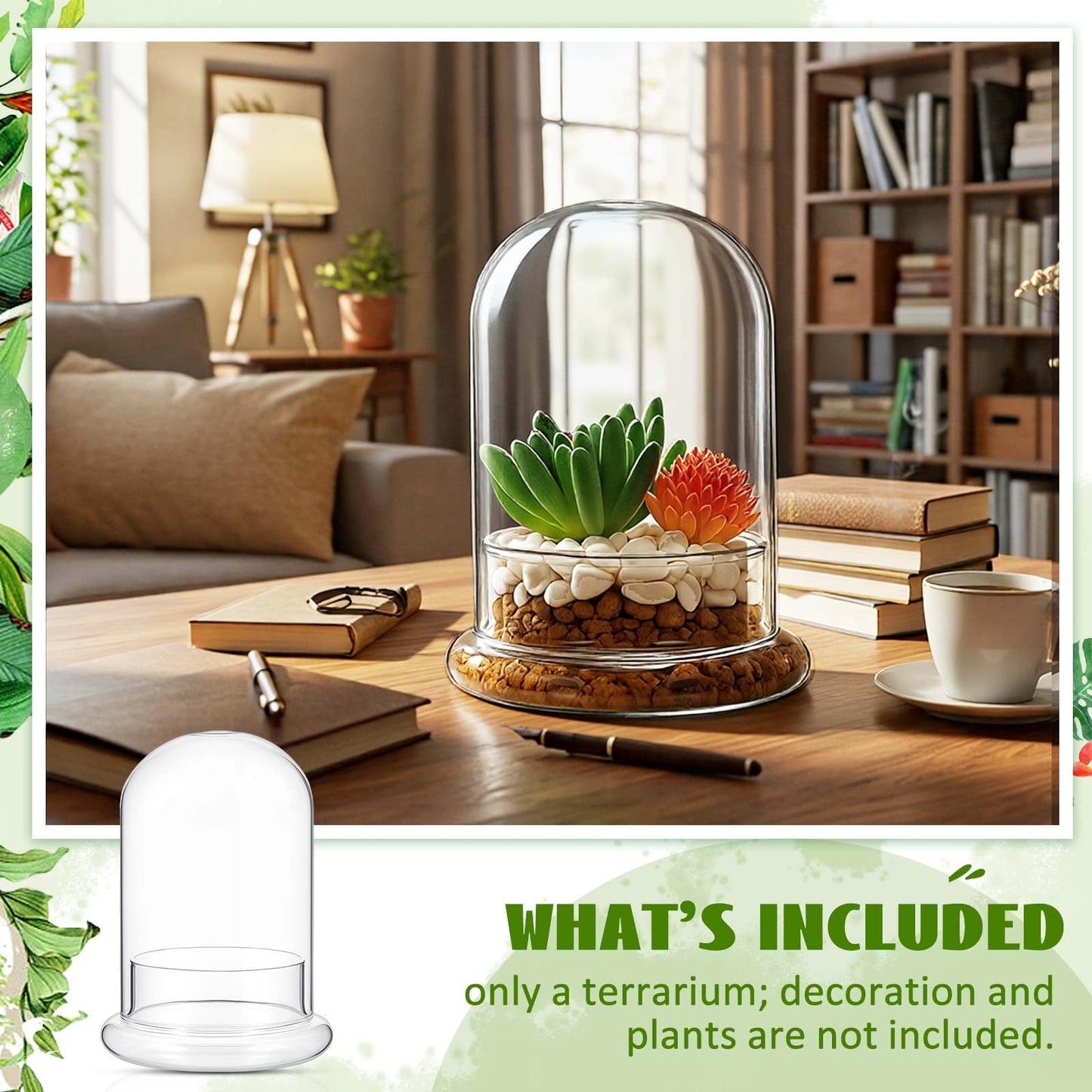 Perthlin 2 Pcs 4.7 x 6.3 Inch Glass Terrarium Clear Terrarium Planter Container Glass Dome Cloche with Airhole and Base for Plant Flower Home Tabletop Display Centerpiece, Plants Not Included