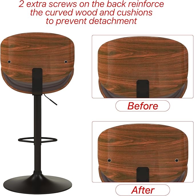 KCC Bar Stools Set of 3, Swivel Adjustable Height Barstools, PU Leather