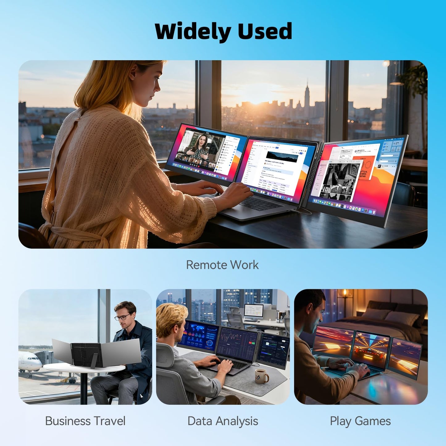 DZVW Laptop Screen Extender 15.6โ, IPS Plug&Play Portable Monitor for Laptop, FHD 1080P Triple Monitor Extender, Ultra-Slim Travel Extended Screen for Business Work Study