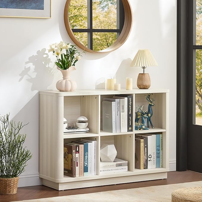 Joaxswe 6 Cube Bookcase, Wood Low Floor Standing Bookshelf