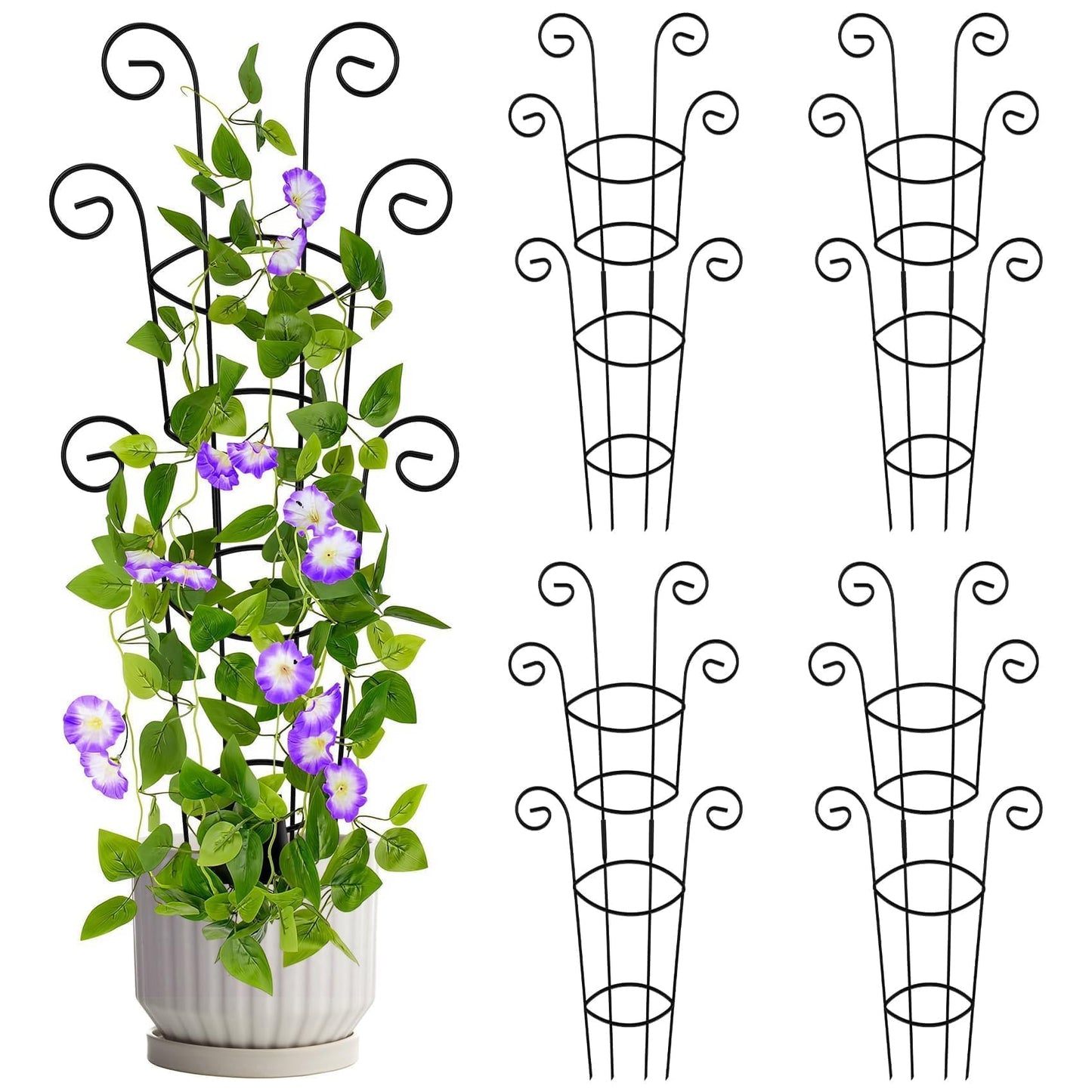QIAOKAIYAN 4 Pack 30 Inch Tall Metal Plant Trellis for Climbing Plants Indoor - Rustproof Garden Trellis for Potted Houseplants, Sturdy Support for Ivy, Pothos, Monstera, Hoya & Flower Vines