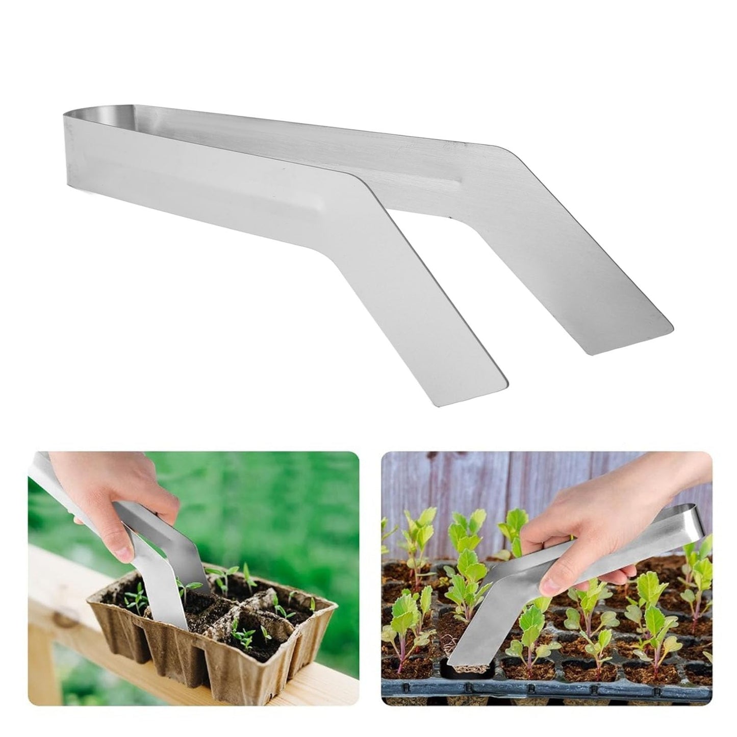 Stainless Steel Seedling Transplant Tong Convenient Package Seedling Remove Transplant Plier, Seedling Transplant Tong for Reducing Root Damage Germination TraysPlant Germination (S 10x7x4cm / (L