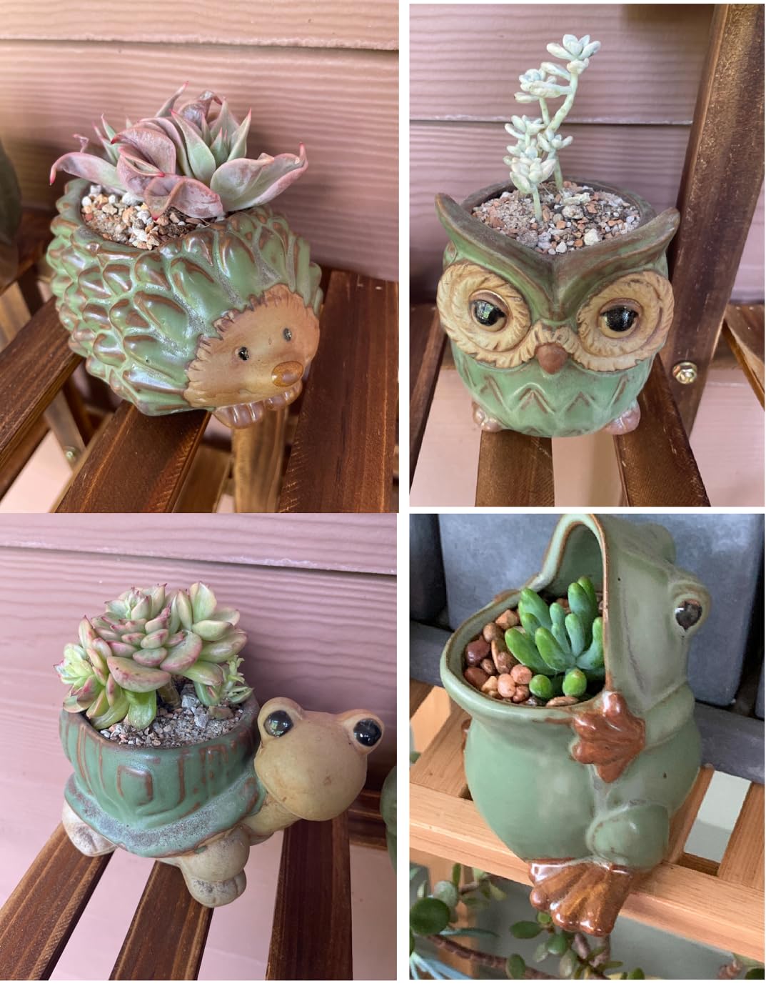 zmgmsmh 4pcs Green Animal Shaped Planter Small Succulent Pot Small Succulent Pots with Drainage, Ceramic Animal Planter, Indoor Plant Container Planter with Drainage Hole Home Office Desk Garden Gift