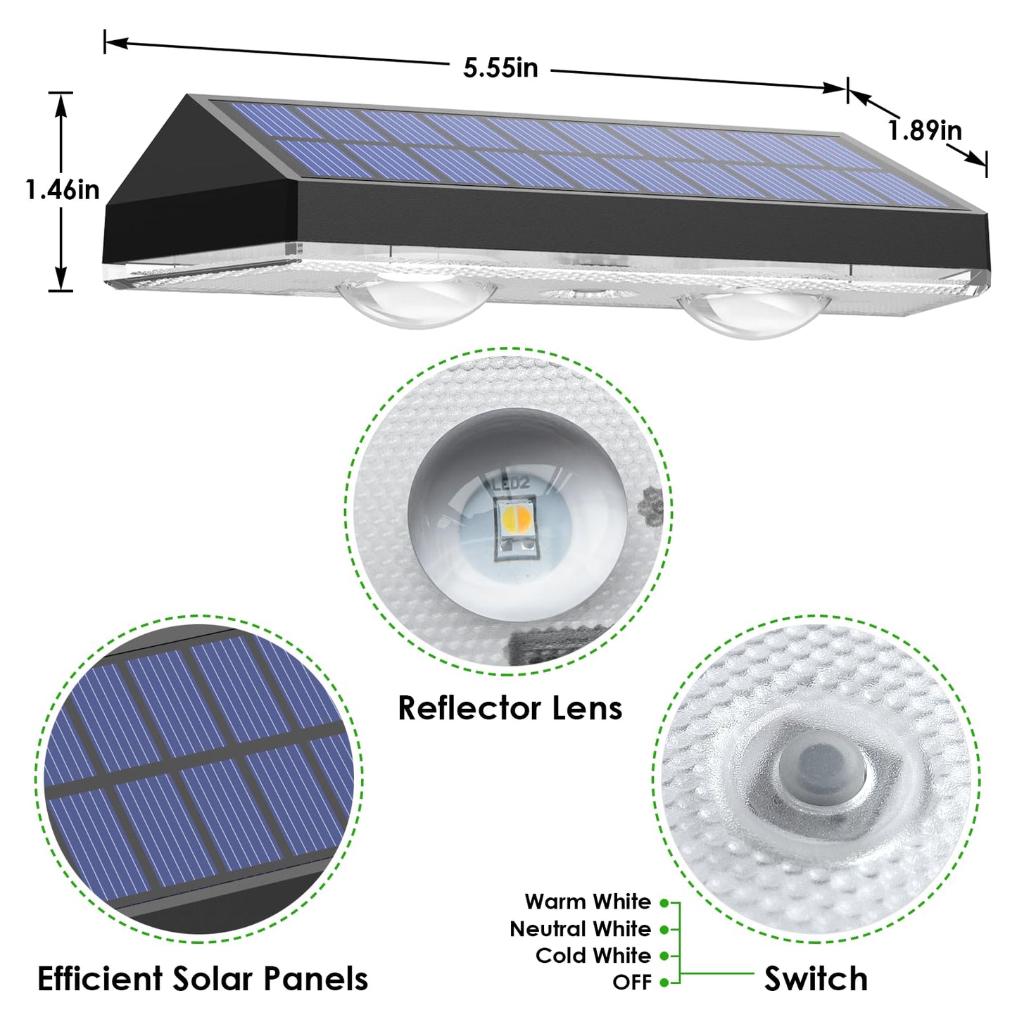 Solar Fence Lights Outdoor - 2700/4000/6000K 3 Mode, Solar Fence Lights Outdoor Waterproof LED, Fence Light Solar Powered for Outside, Backyard/Railing/Step/Patio/Wall and Home Improvement(8 Pack)