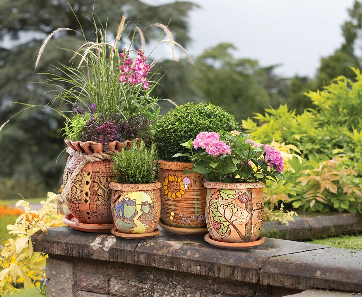 STP GOODS Ceramic Pot with Drainage Hole and Saucer, Plant Pots, Modern Decorative Planters for House Plants Indoor Flowers Plants, Cute Flower Pot - Gifts (Birds (1.7 L))