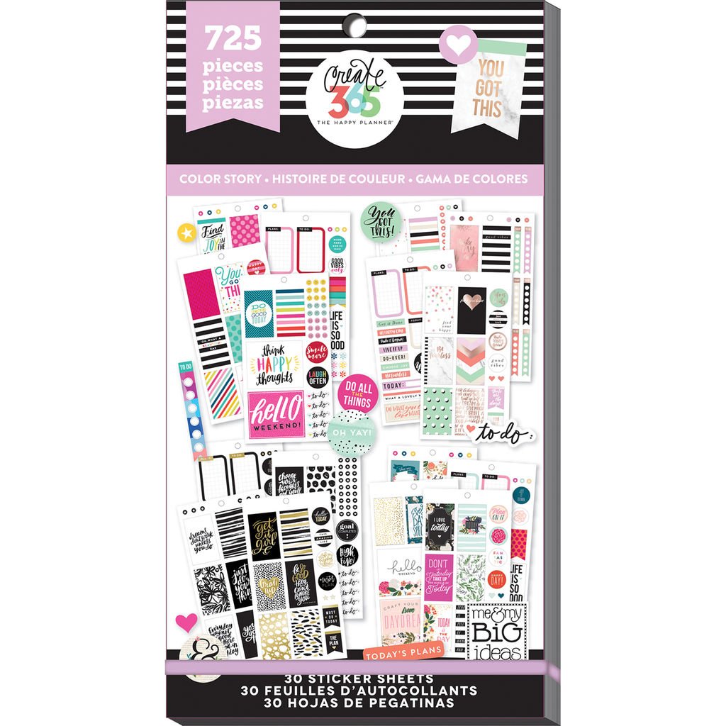 me & my BIG ideas Sticker Value Pack - The Happy Planner Scrapbooking Supplies - Classic Color Theme - Multi-Color & Gold Foil - Great for Projects & Albums - 30 Sheets, 725 Stickers Total