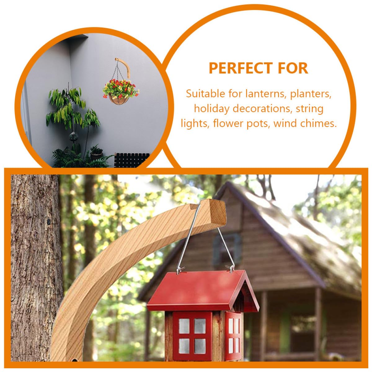 MAGICLULU Wooden Plant Wall Hooks for Indoor Hanging Planters, 2pcs Oak Wall-Mounted Plant Hanger Brackets for Flower Pots with Lantern Basket Support