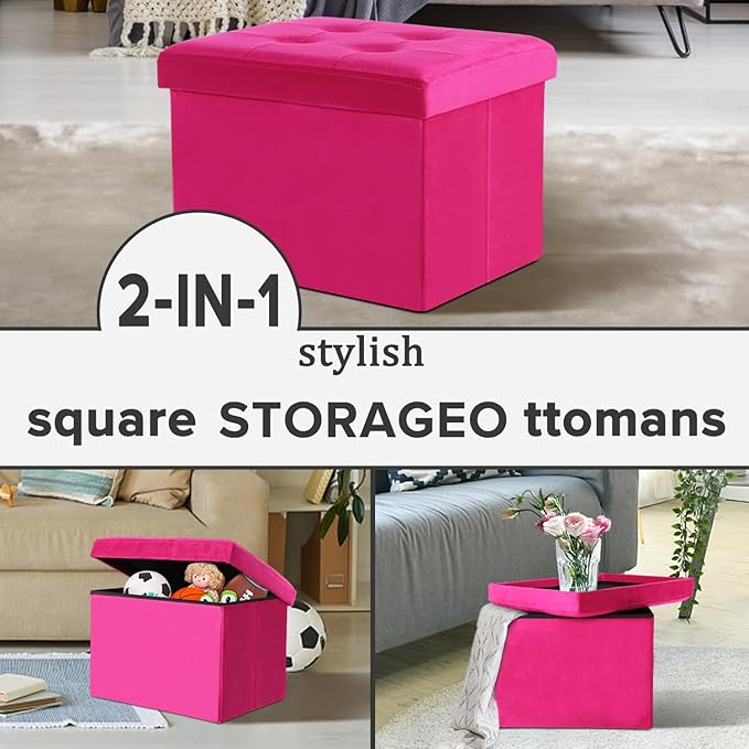 LINMAGCO Storage Ottoman Folding Foot Stool Velvet Foot Rest