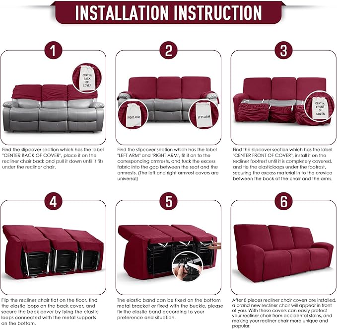 TAOCOCO Recliner Sofa Covers 8-Pieces Stretch Large Couch Covers