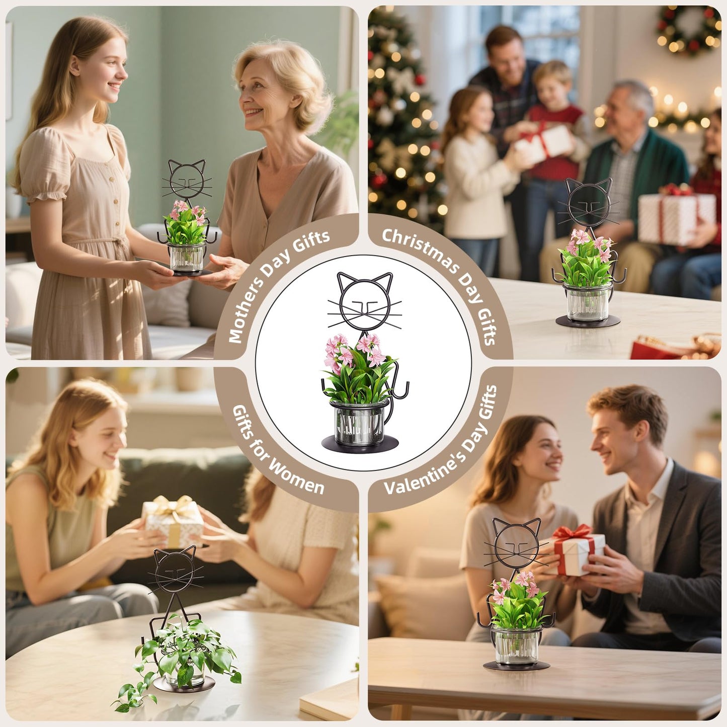 Marbrasse Plant Propagation Station, Cat Plant Terrarium with Metal Stand, Glass Planter Hydroponic Vase Birthday Gifts for Women Home Office Garden Decor Terrarium Supplies